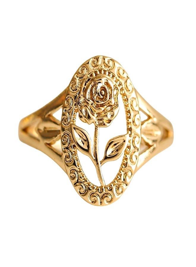 BlingNook Chunky Gold Ring For Women, Copper Rose Flower Daily Wear Wedding Statement Promise Engagement Party Jewelry Wife Mother Gift Birthday Valentines Mom (7) - Image 1
